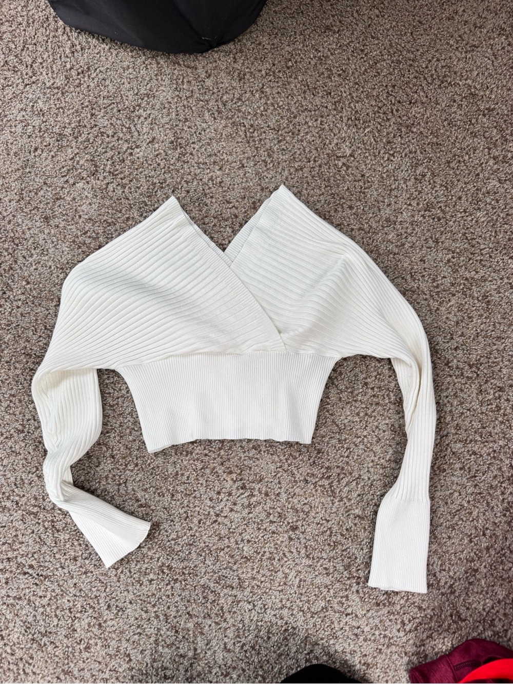 NWOT Women's Cream Ribbed Wrap Crop Top NEW LARGE